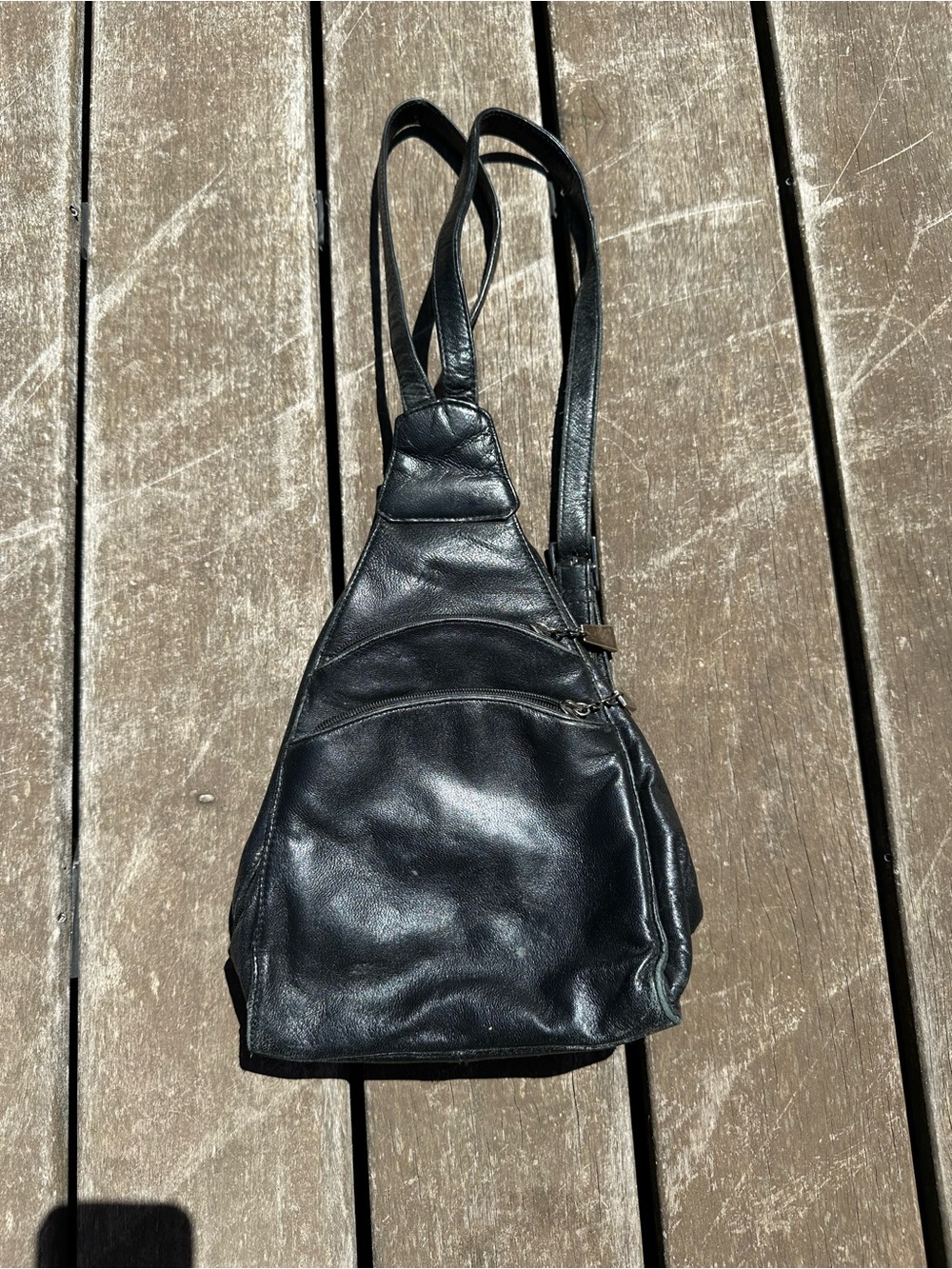 Black Leather Sling Backpack
